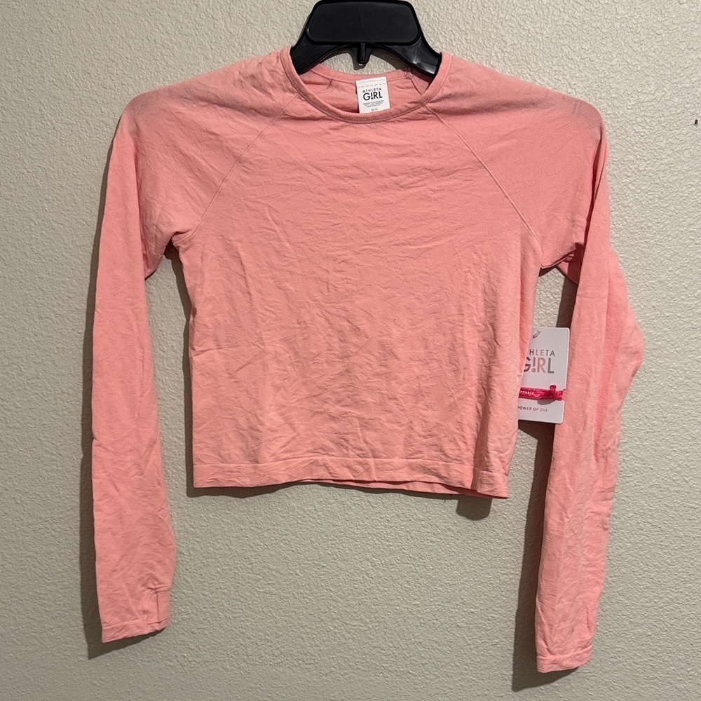 Athleta Girl Power Up Midi Coral Long Sleeve Top Seamless Workout Running